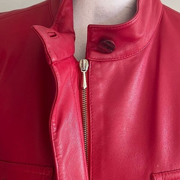 Parri's Italian Red Leather Jacket Size M Emily In Paris Emily Cooper Inspired - Picture 9 of 10